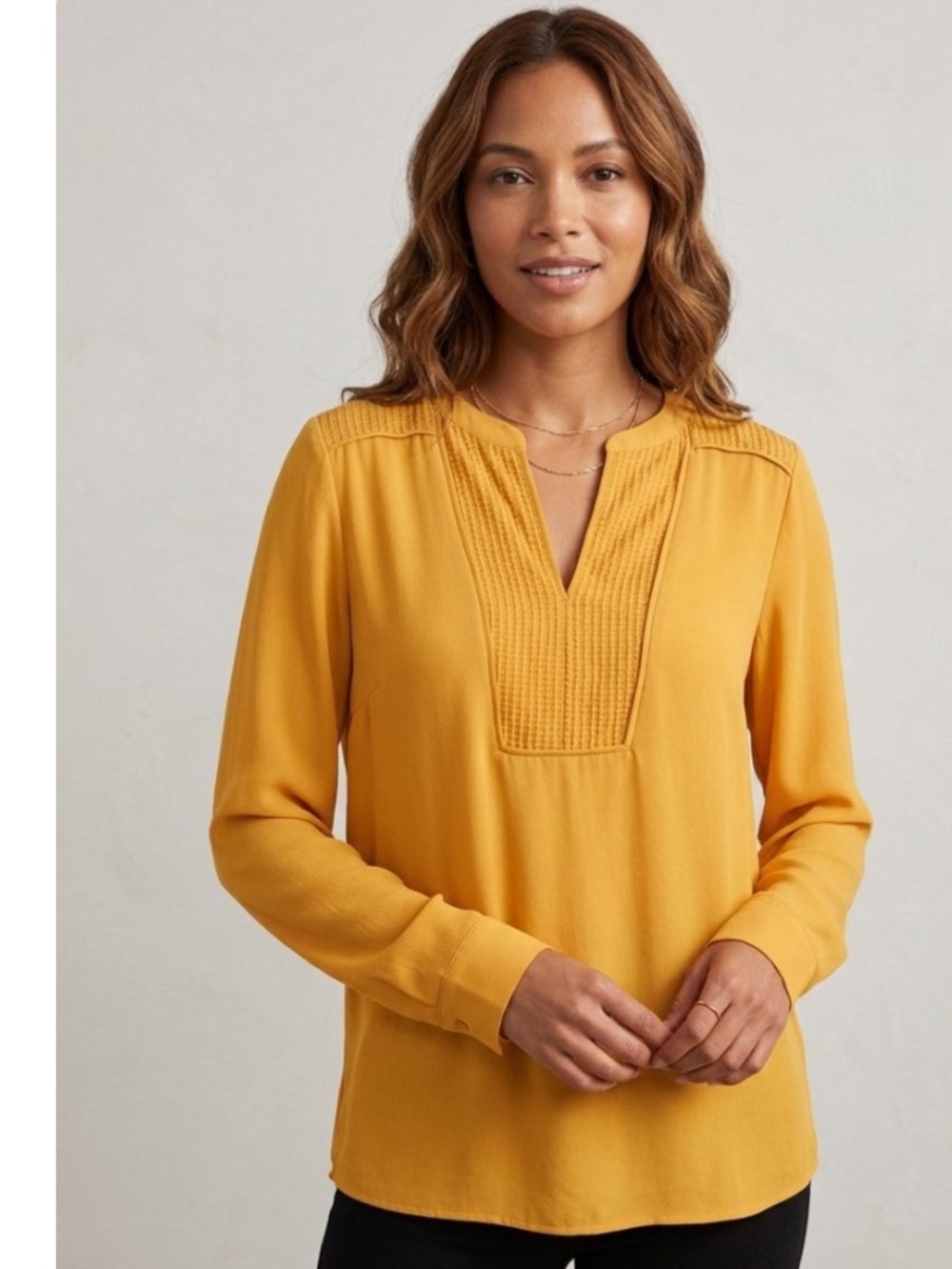Talbots V Neck Butterscotch Career Blouse Size S Corporate Modern Boho Autumnal